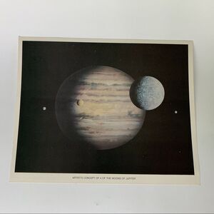 Vintage NASA Lithograph Artist's Concept of 4 of the Moons of Jupiter 1972 Space